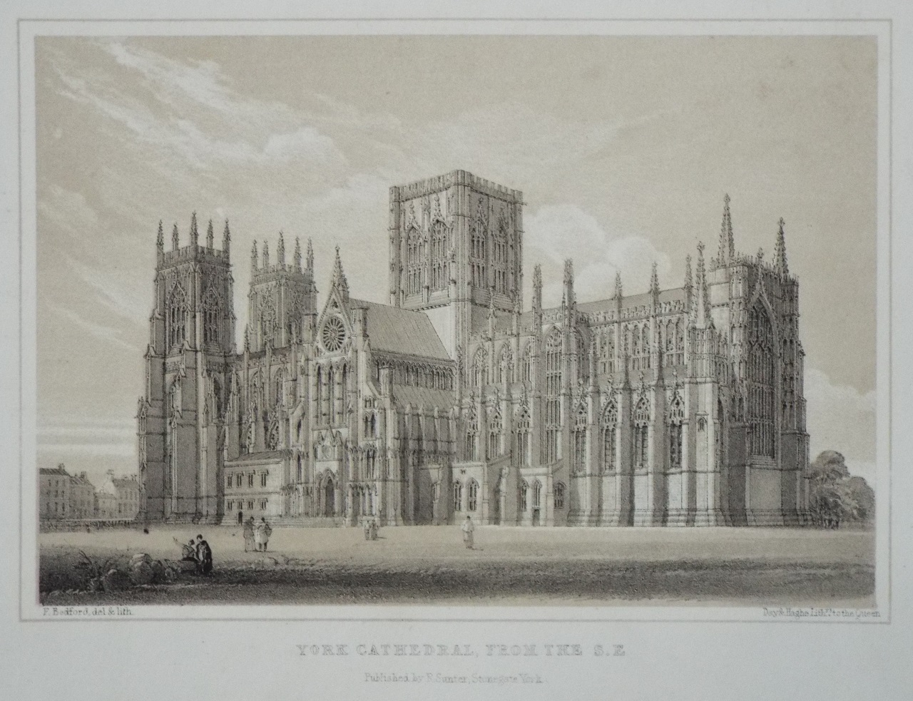 Lithograph - York Cathedral from the S. E. - Bedford